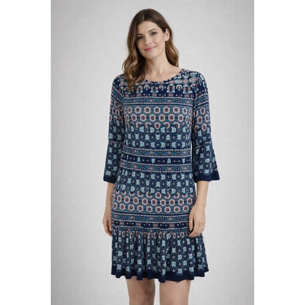 Eliza J Navy Blue Bell Sleeve A-Line‎ Jersey Dress Preppy Office Career Womens 8
